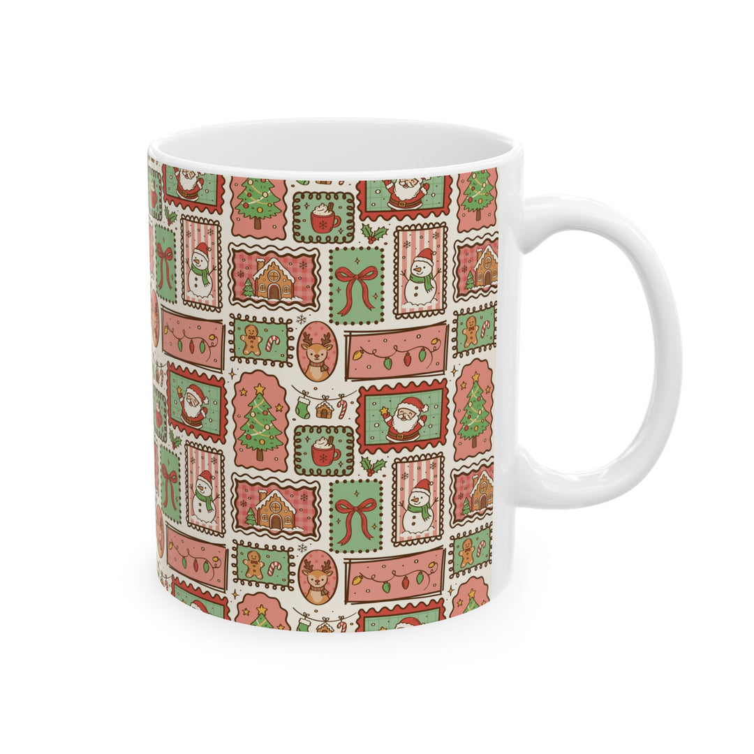 Vintage Christmas Frames Ceramic Mug, Santa Snowman Reindeer Coffee Cup, Cozy Holiday Gift, 11oz and 15oz