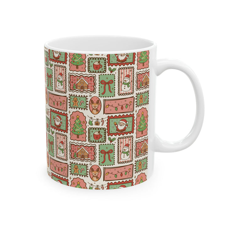 Vintage Christmas Frames Ceramic Mug, Santa Snowman Reindeer Coffee Cup, Cozy Holiday Gift, 11oz and 15oz