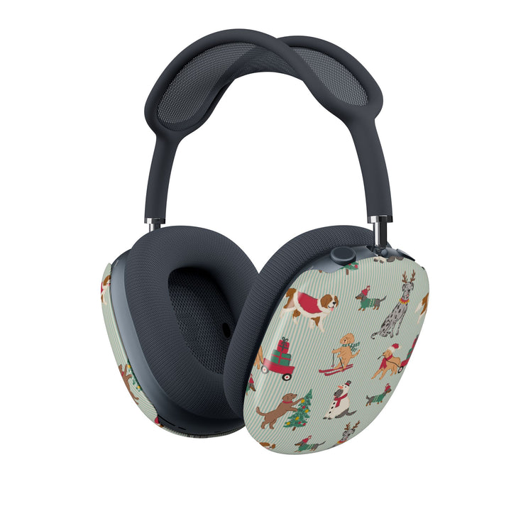 Christmas Dogs AirPods Max Case Covers, Green Stripe Holiday Ear Cup Shells, Cute Dog Lover Gift, Matte or Glossy