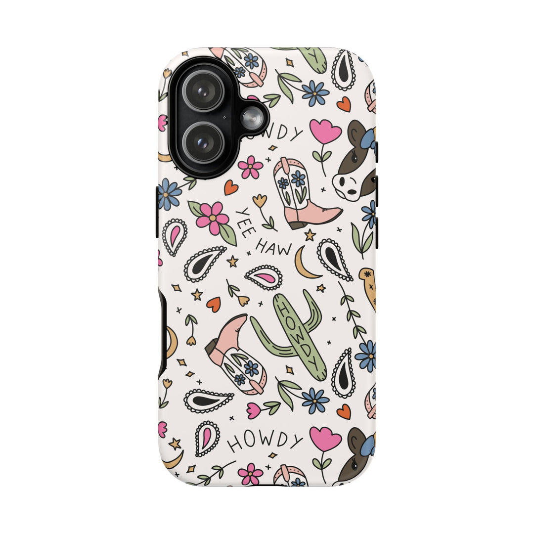 Western Cowgirl Tough iPhone Case, Pink Cowboy Boots and Howdy Phone Cover, Matte or Glossy