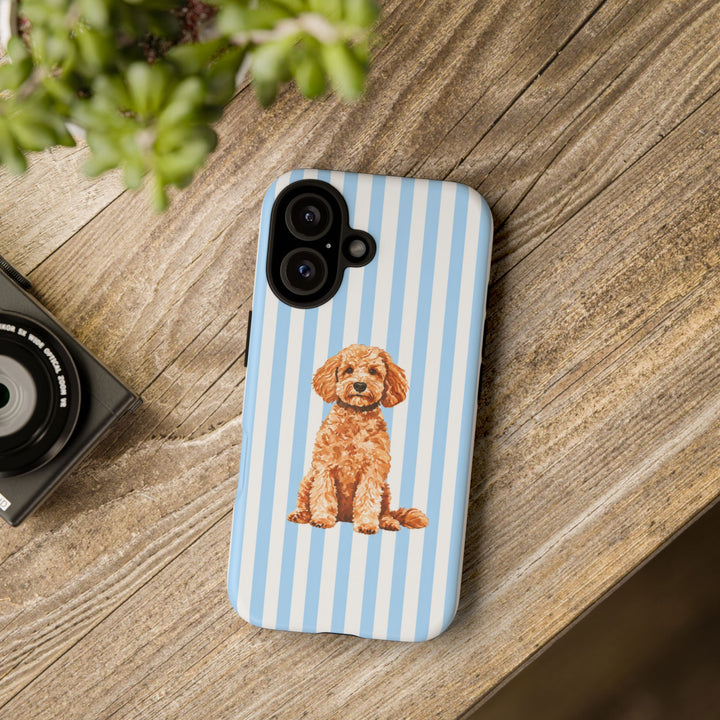 Goldendoodle iPhone Case, Blue Stripe Tough Phone Cover, Doodle Mom Gift