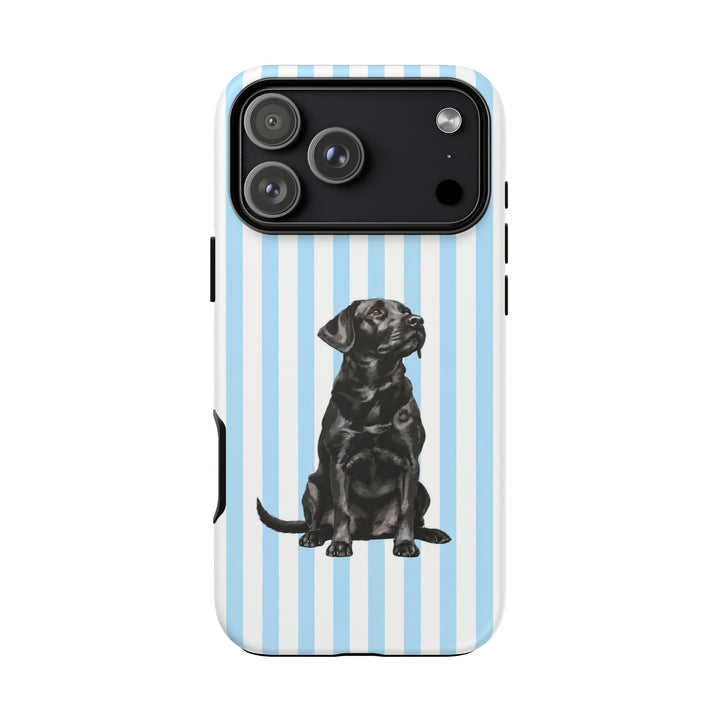 Black Lab iPhone Case, Blue Stripe Tough Phone Cover, Labrador Mom Gift