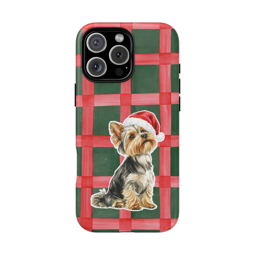 Yorkshire Terrier Christmas Tough iPhone Case, Red Green Plaid, Santa Dog Phone Cover