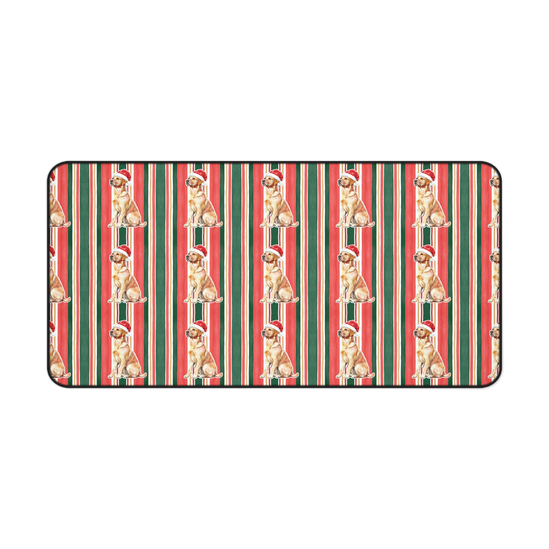 Yellow Labrador Christmas Desk Mat, Classic Red Green Stripes, Santa Dog Desk Pad