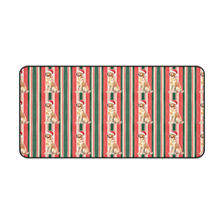 Yellow Labrador Christmas Desk Mat, Classic Red Green Stripes, Santa Dog Desk Pad