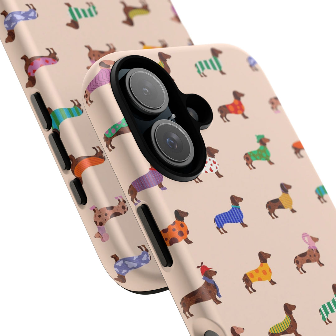 Dachshund Sweater Tough iPhone Case, Colorful Wiener Dog Phone Cover, Matte or Glossy