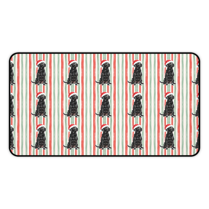 Black Labrador Christmas Desk Mat, Red Sage Stripes, Santa Dog Desk Pad