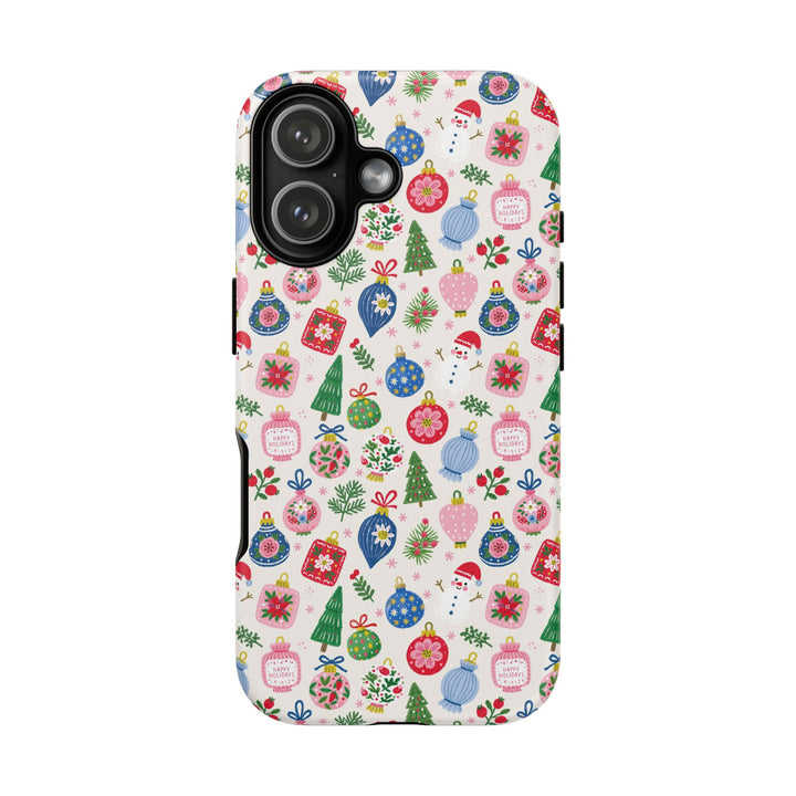 Colorful Christmas Ornament Tough iPhone Case, Pink Blue Holiday Bauble Phone Cover, Matte or Glossy