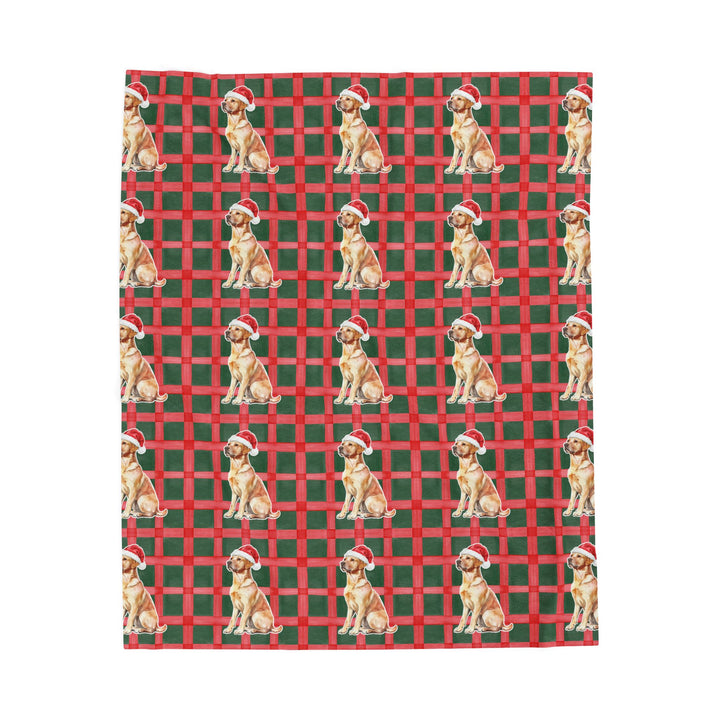 Yellow Labrador Christmas Velveteen Plush Blanket, Red Green Plaid, Santa Dog Throw