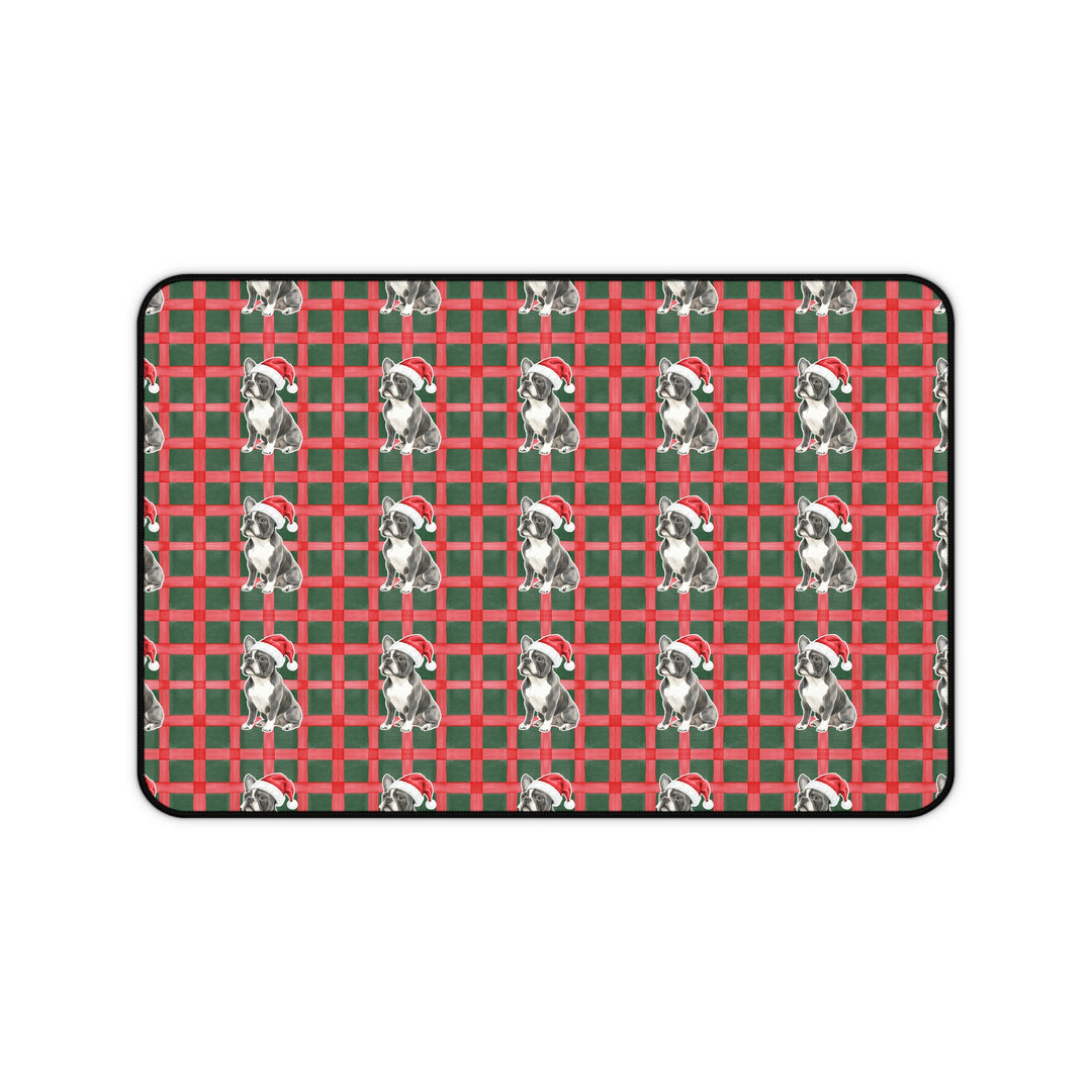 French Bulldog Christmas Desk Mat, Red Green Plaid, Santa Dog Desk Pad