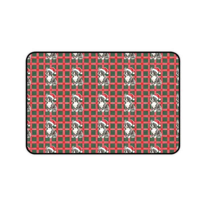 French Bulldog Christmas Desk Mat, Red Green Plaid, Santa Dog Desk Pad