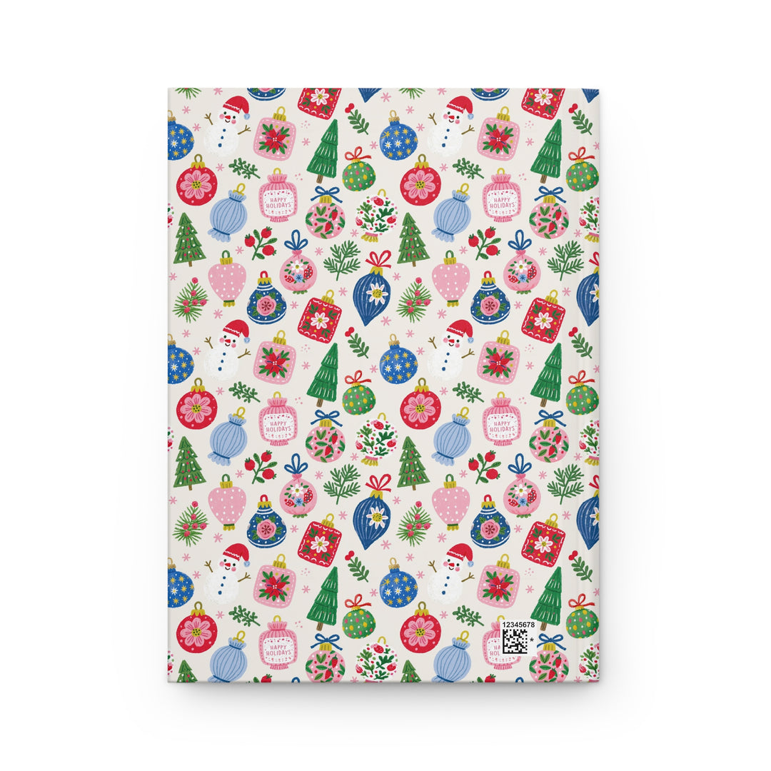 Colorful Christmas Ornament Hardcover Notebook, Pink Blue Holiday Lined Journal, Festive Bauble Stationery Gift