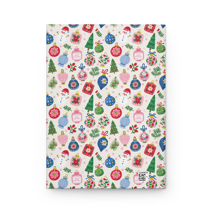 Colorful Christmas Ornament Hardcover Notebook, Pink Blue Holiday Lined Journal, Festive Bauble Stationery Gift