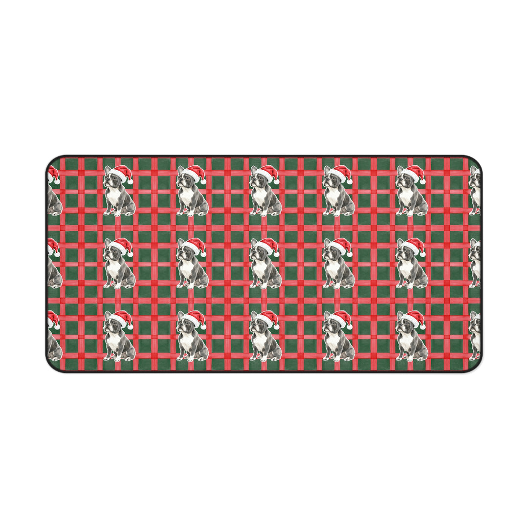 French Bulldog Christmas Desk Mat, Red Green Plaid, Santa Dog Desk Pad