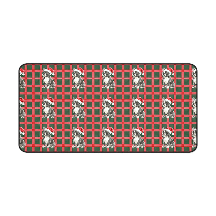 French Bulldog Christmas Desk Mat, Red Green Plaid, Santa Dog Desk Pad