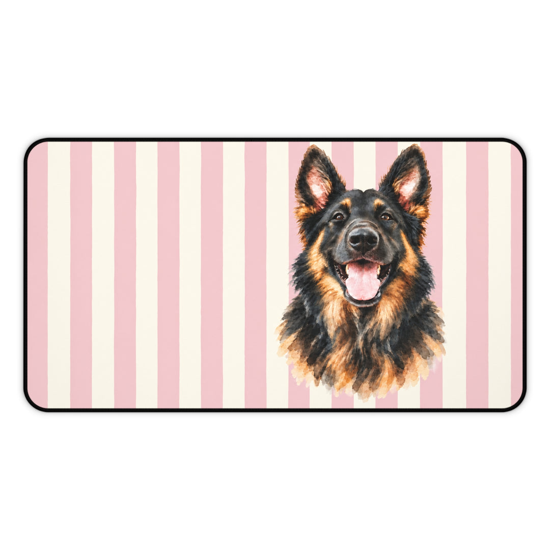 Custom Watercolor Pet Desk Mat, Light Pink Cream Stripes, Personalized Dog Photo Desk Pad