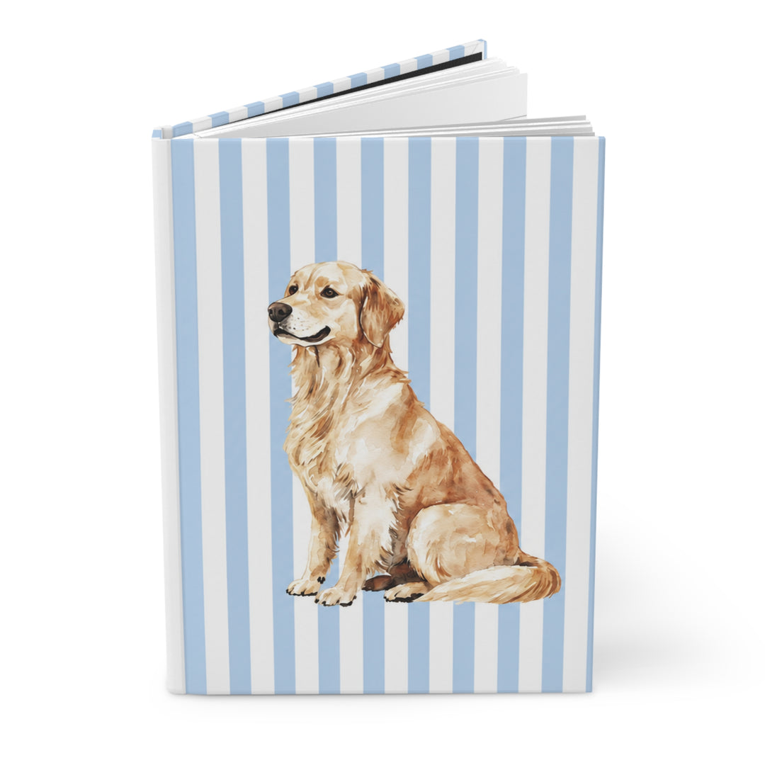 Golden Retriever Journal, Blue Stripe Hardcover Notebook, Golden Retriever Mom Gift, New Puppy Gift