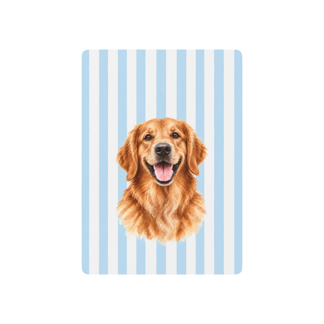 Custom Watercolor Dog Playing Cards, Light Blue White Stripes, Personalized Pet Photo Poker Deck