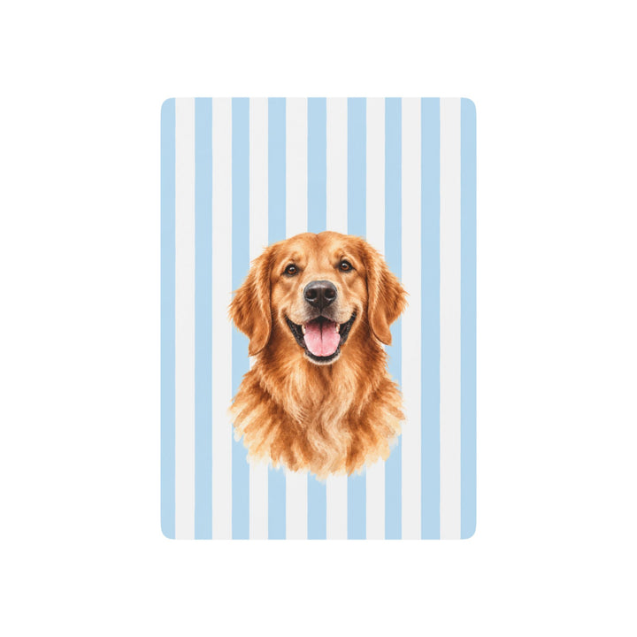 Custom Watercolor Dog Playing Cards, Light Blue White Stripes, Personalized Pet Photo Poker Deck