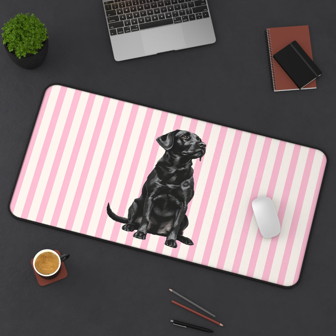 Black Lab Desk Mat, Pink Stripe Labrador Mouse Pad, Lab Mom Gift