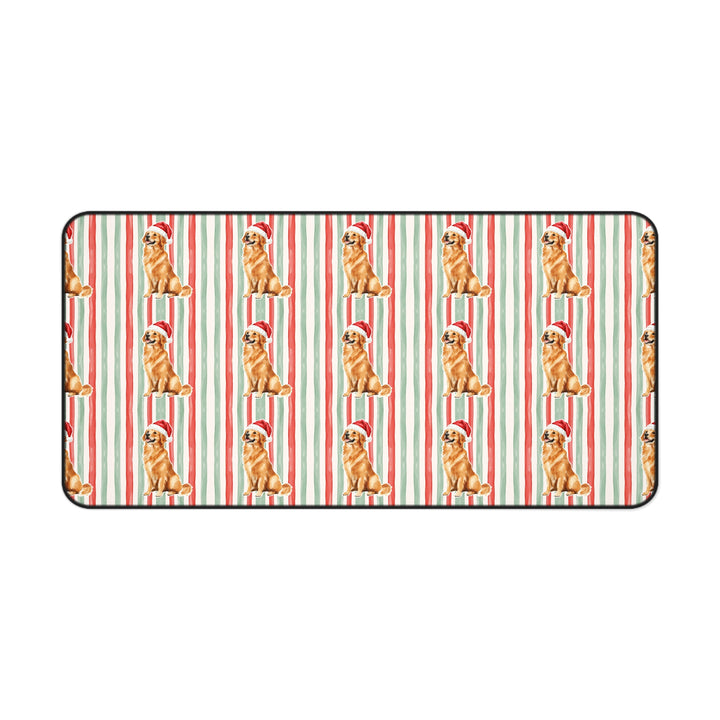 Golden Retriever Christmas Desk Mat, Red Sage Stripes, Santa Dog Desk Pad