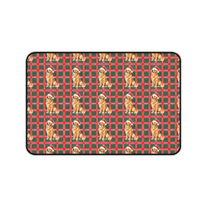 Golden Retriever Christmas Desk Mat, Red Green Plaid, Santa Dog Desk Pad