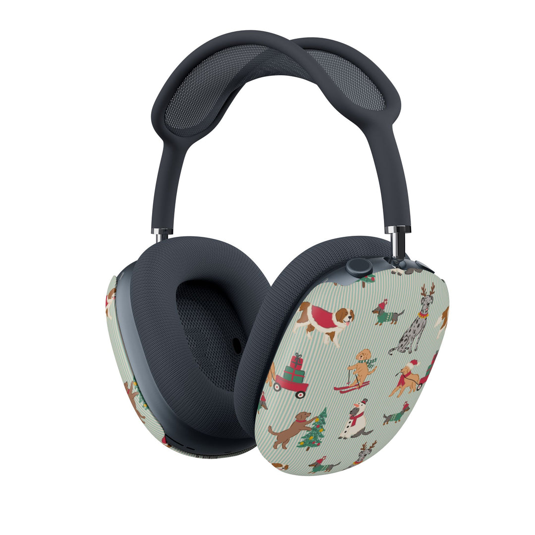 Christmas Dogs AirPods Max Case Covers, Green Stripe Holiday Ear Cup Shells, Cute Dog Lover Gift, Matte or Glossy