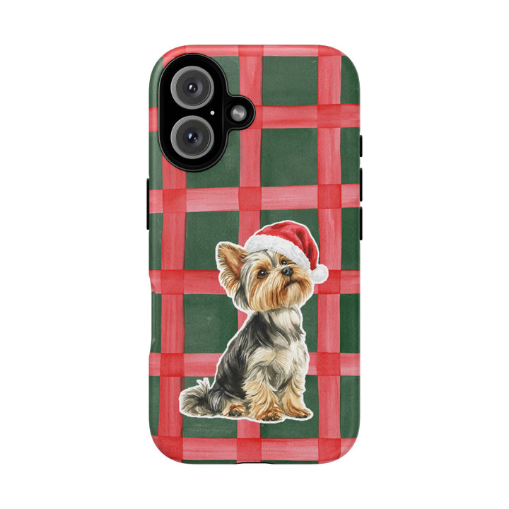 Yorkshire Terrier Christmas Tough iPhone Case, Red Green Plaid, Santa Dog Phone Cover