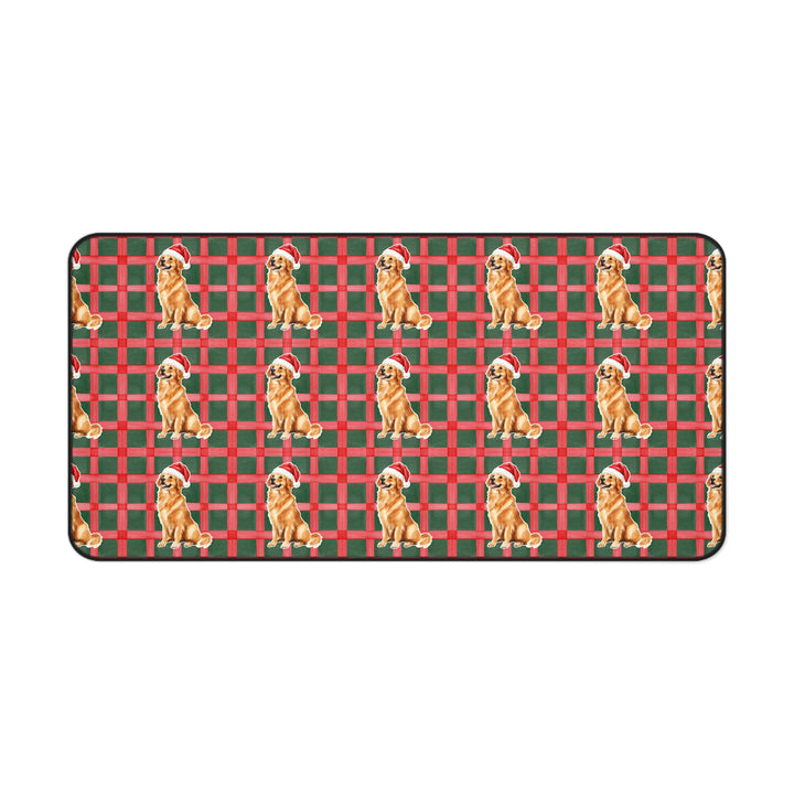 Golden Retriever Christmas Desk Mat, Red Green Plaid, Santa Dog Desk Pad