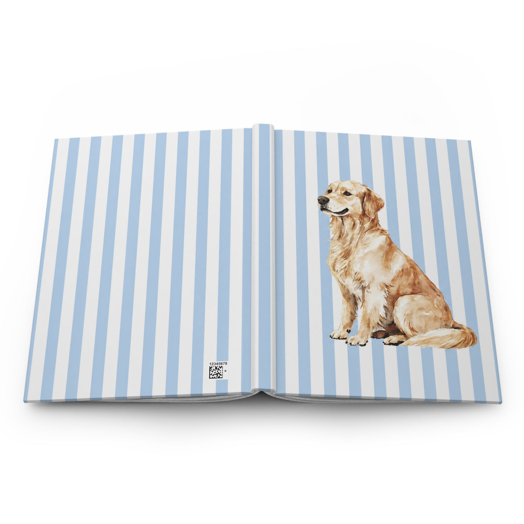 Golden Retriever Journal, Blue Stripe Hardcover Notebook, Golden Retriever Mom Gift, New Puppy Gift