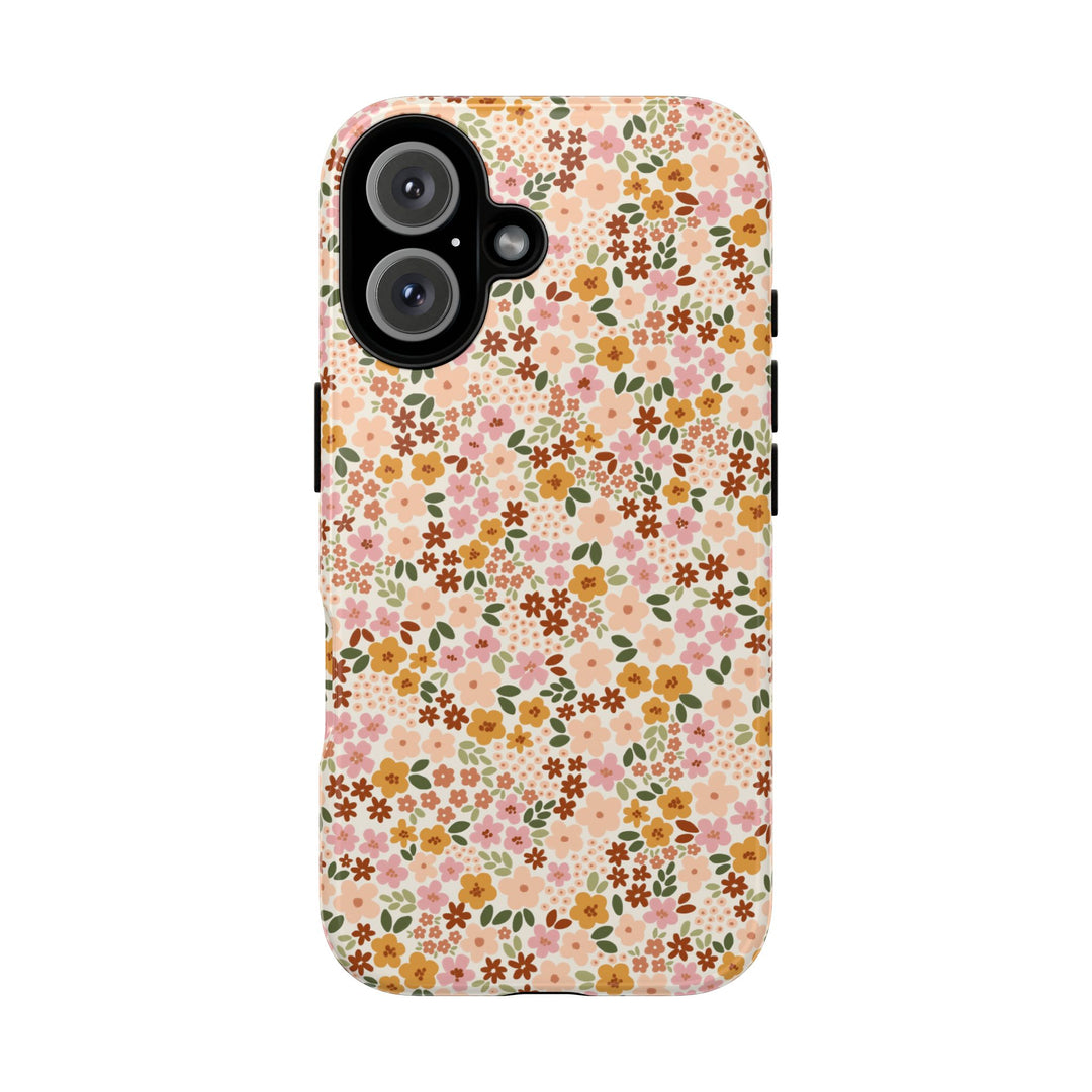Retro Fall Floral Tough iPhone Case, Autumn Flower Phone Cover, Matte or Glossy