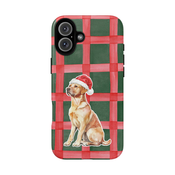 Yellow Labrador Christmas Tough iPhone Case, Red Green Plaid, Santa Dog Phone Cover