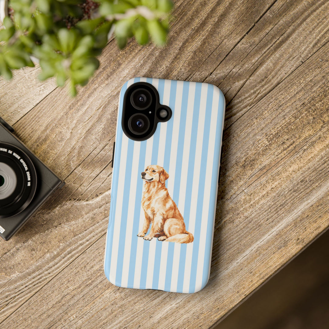 Golden Retriever iPhone Case, Blue Stripe Tough Phone Cover, Golden Retriever Mom Gift