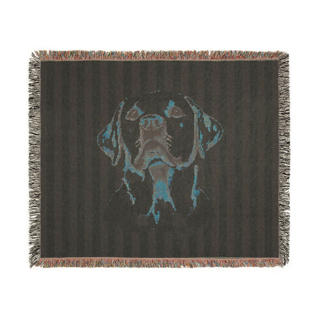 Yellow Lab Woven Blanket, Blue Stripe Cotton Throw, Labrador Mom Gift, 60 x 50