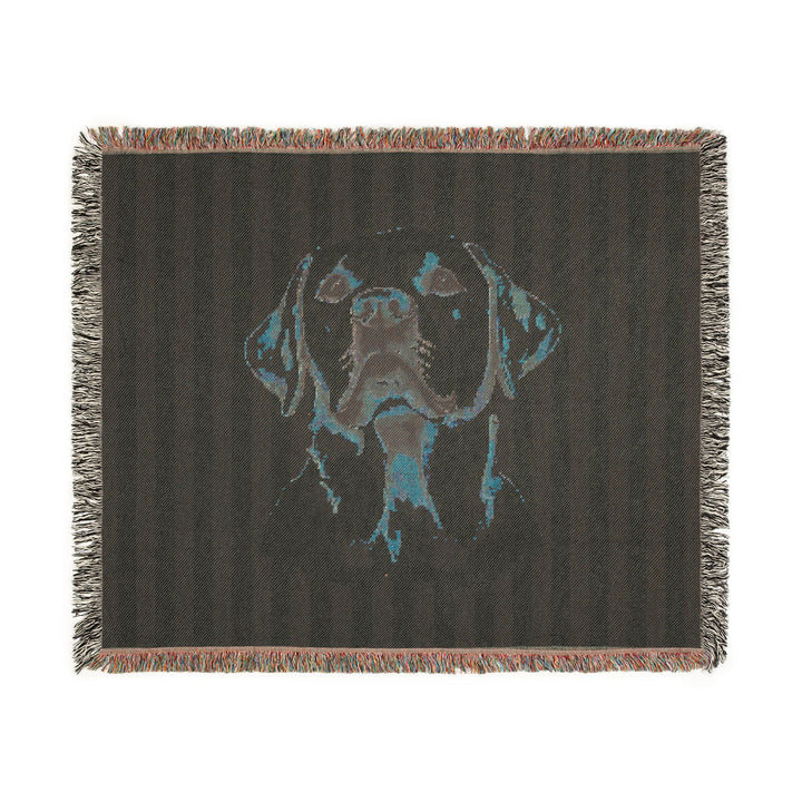 Yellow Lab Woven Blanket, Blue Stripe Cotton Throw, Labrador Mom Gift, 60 x 50