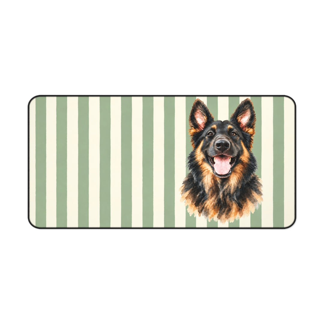 Custom Watercolor Pet Desk Mat, Sage Green Cream Stripes, Personalized Dog Photo Desk Pad