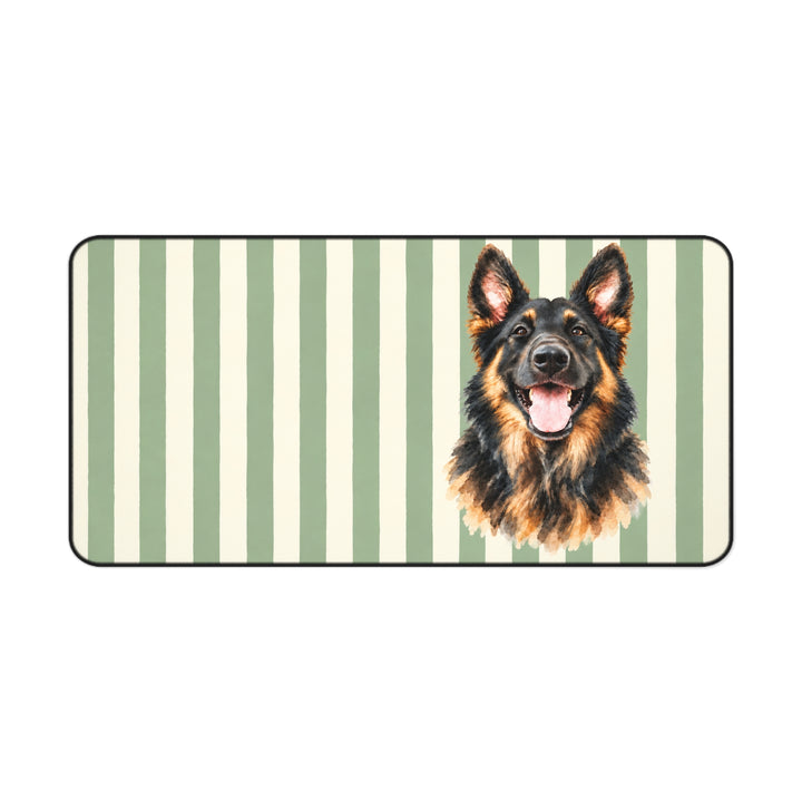 Custom Watercolor Pet Desk Mat, Sage Green Cream Stripes, Personalized Dog Photo Desk Pad