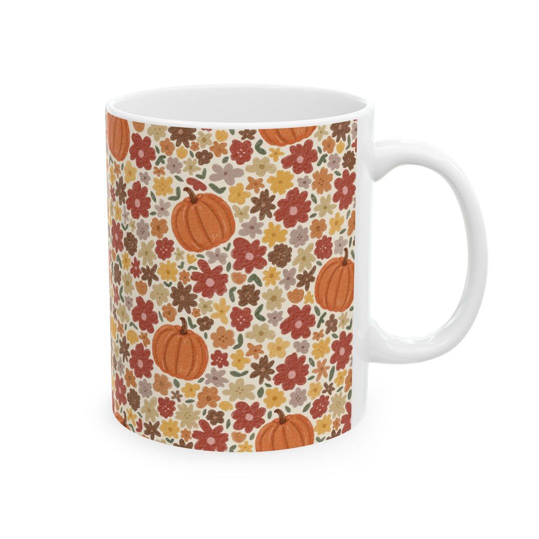 Fall Floral Pumpkin Ceramic Mug, Autumn Flower Coffee Cup, Cozy Cottage Thanksgiving Gift, 11oz and 15oz