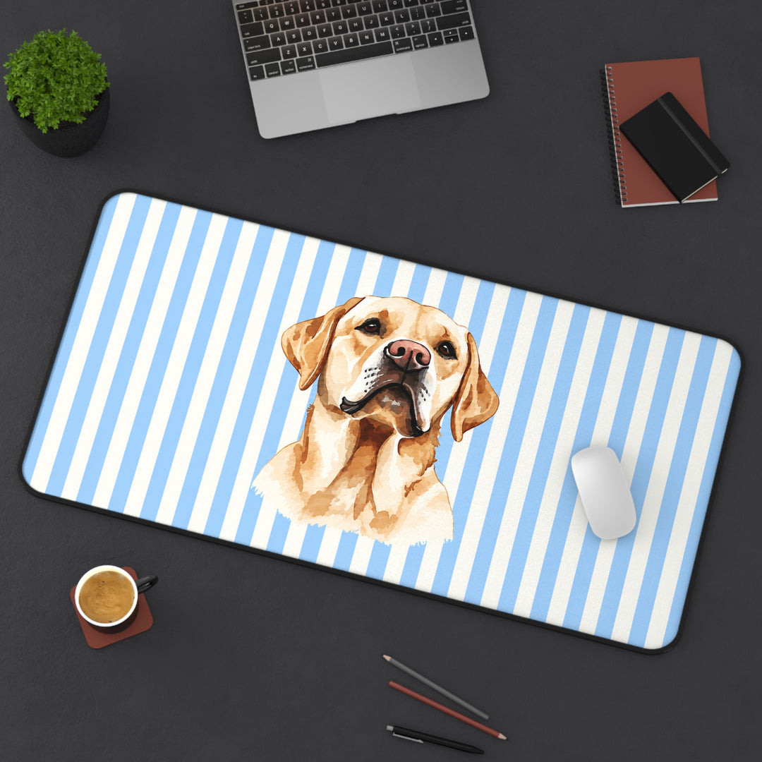Yellow Lab Desk Mat, Blue Stripe Labrador Mouse Pad, Lab Mom Gift
