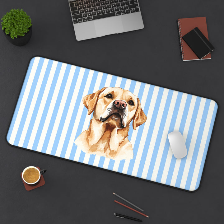 Yellow Lab Desk Mat, Blue Stripe Labrador Mouse Pad, Lab Mom Gift