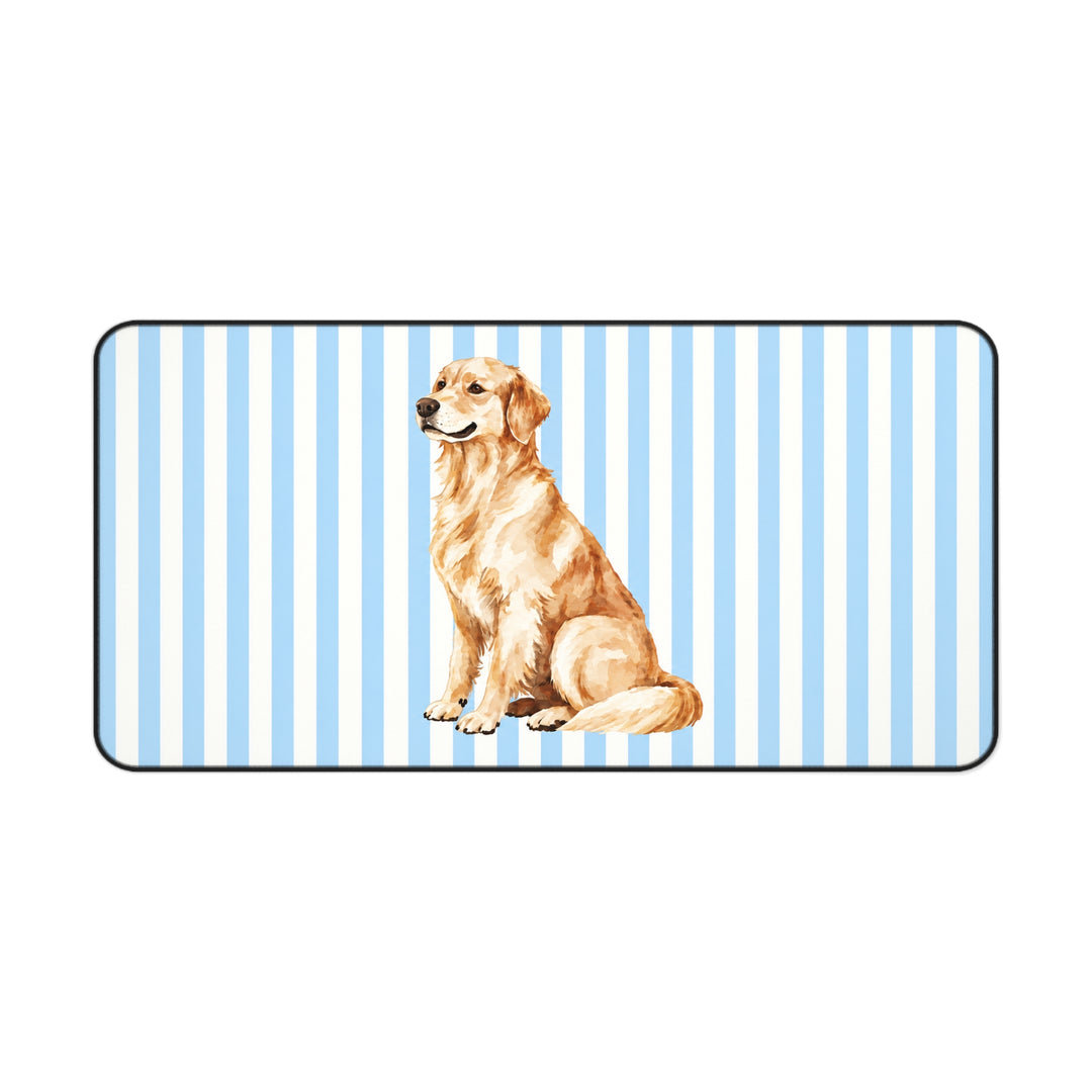 Golden Retriever Desk Mat, Blue Stripe Dog Mouse Pad, Golden Retriever Mom Gift