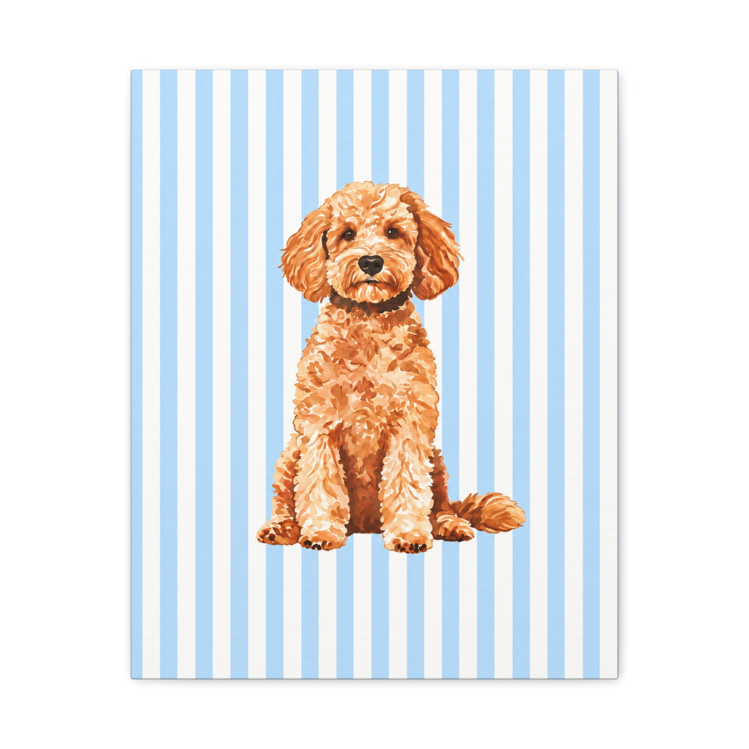 Goldendoodle Canvas Wall Art, Blue Stripe Doodle Stretched Canvas, Doodle Mom Gift