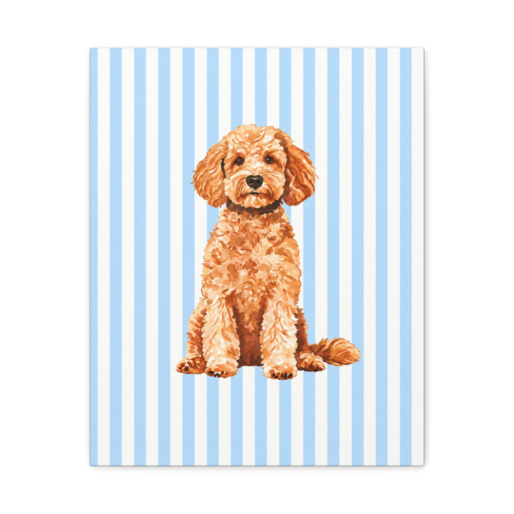 Goldendoodle Canvas Wall Art, Blue Stripe Doodle Stretched Canvas, Doodle Mom Gift