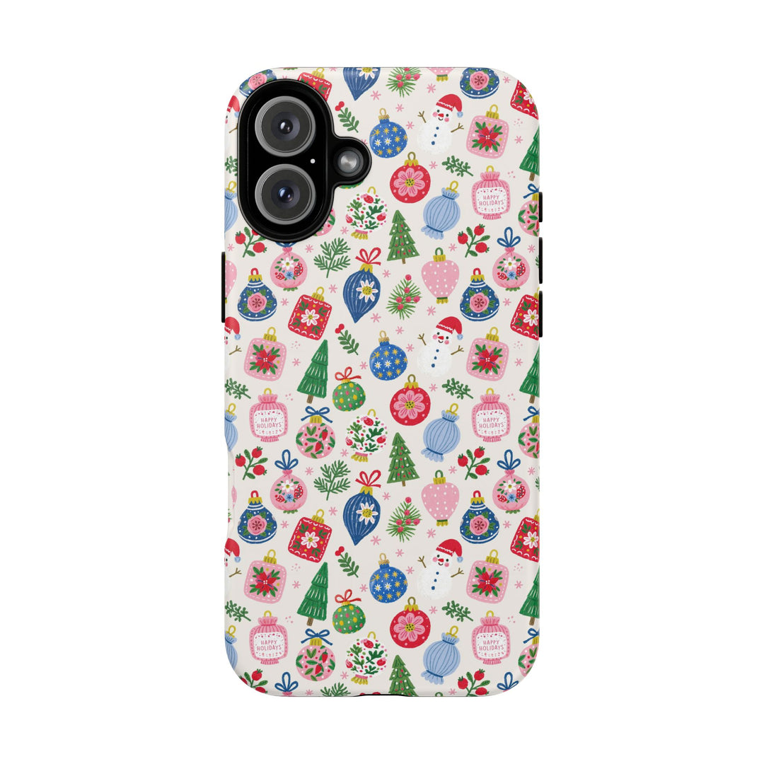Colorful Christmas Ornament Tough iPhone Case, Pink Blue Holiday Bauble Phone Cover, Matte or Glossy