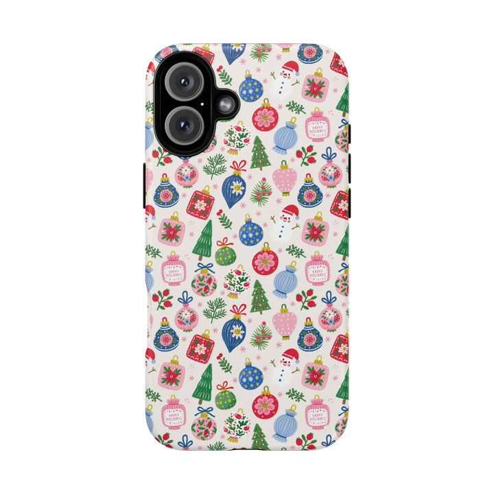 Colorful Christmas Ornament Tough iPhone Case, Pink Blue Holiday Bauble Phone Cover, Matte or Glossy
