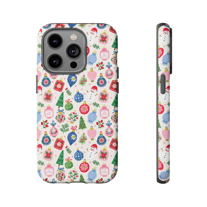 Colorful Christmas Ornament Tough iPhone Case, Pink Blue Holiday Bauble Phone Cover, Matte or Glossy