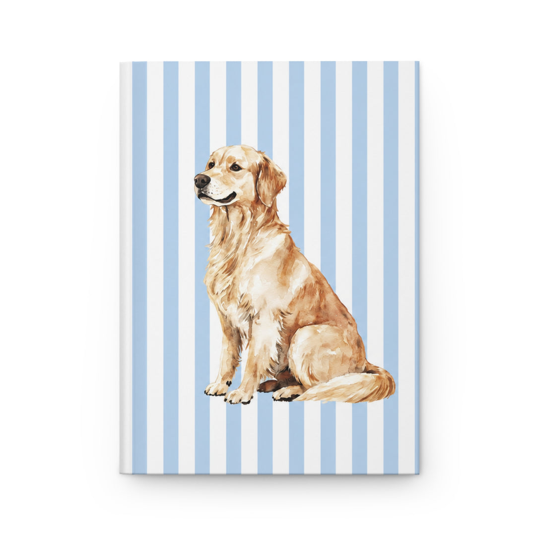 Golden Retriever Journal, Blue Stripe Hardcover Notebook, Golden Retriever Mom Gift, New Puppy Gift