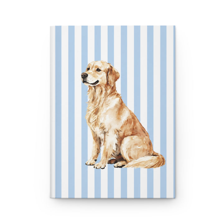 Golden Retriever Journal, Blue Stripe Hardcover Notebook, Golden Retriever Mom Gift, New Puppy Gift