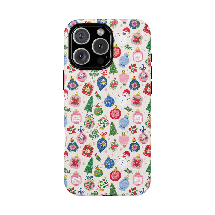 Colorful Christmas Ornament Tough iPhone Case, Pink Blue Holiday Bauble Phone Cover, Matte or Glossy