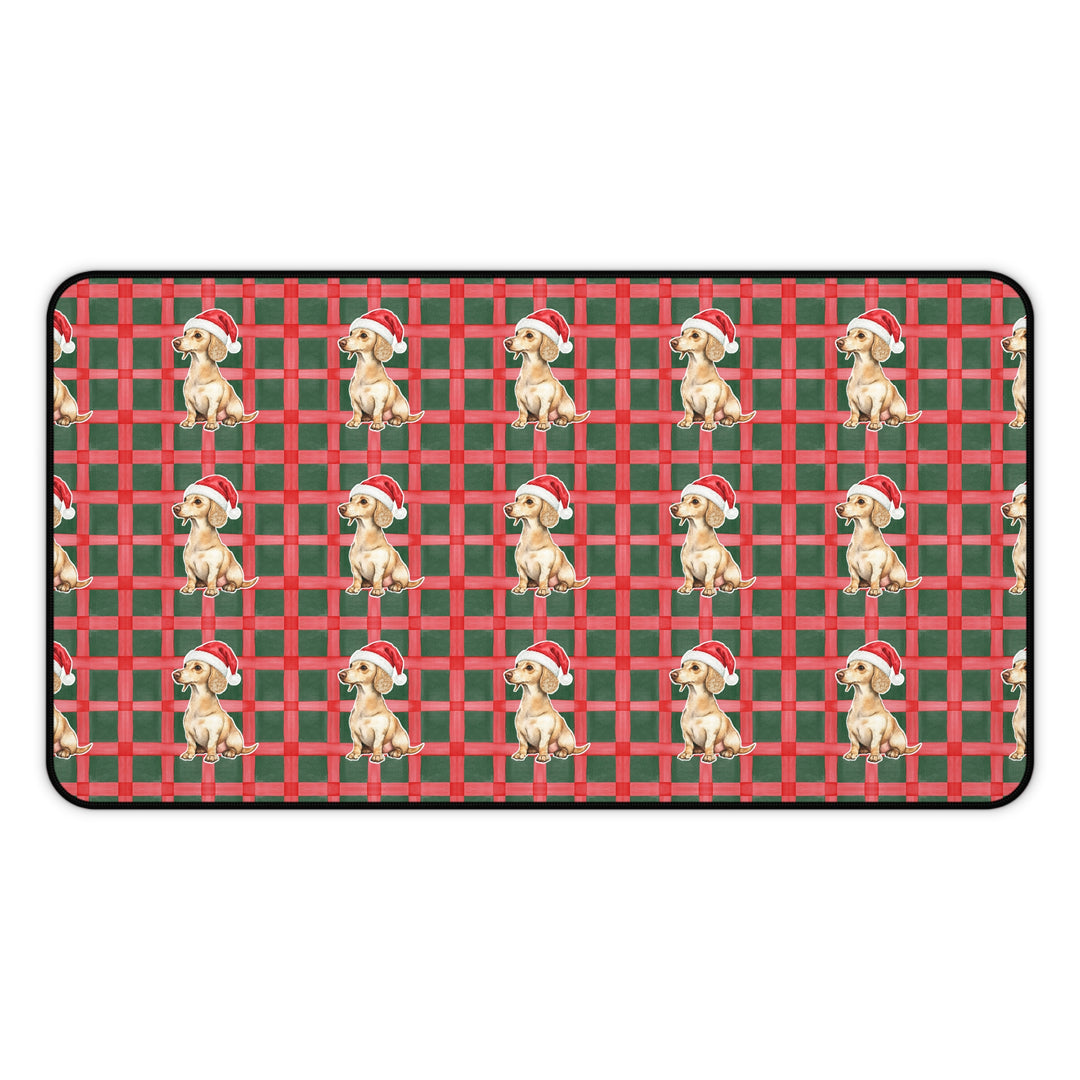 Dachshund Christmas Desk Mat, Red Green Plaid, Santa Dog Desk Pad